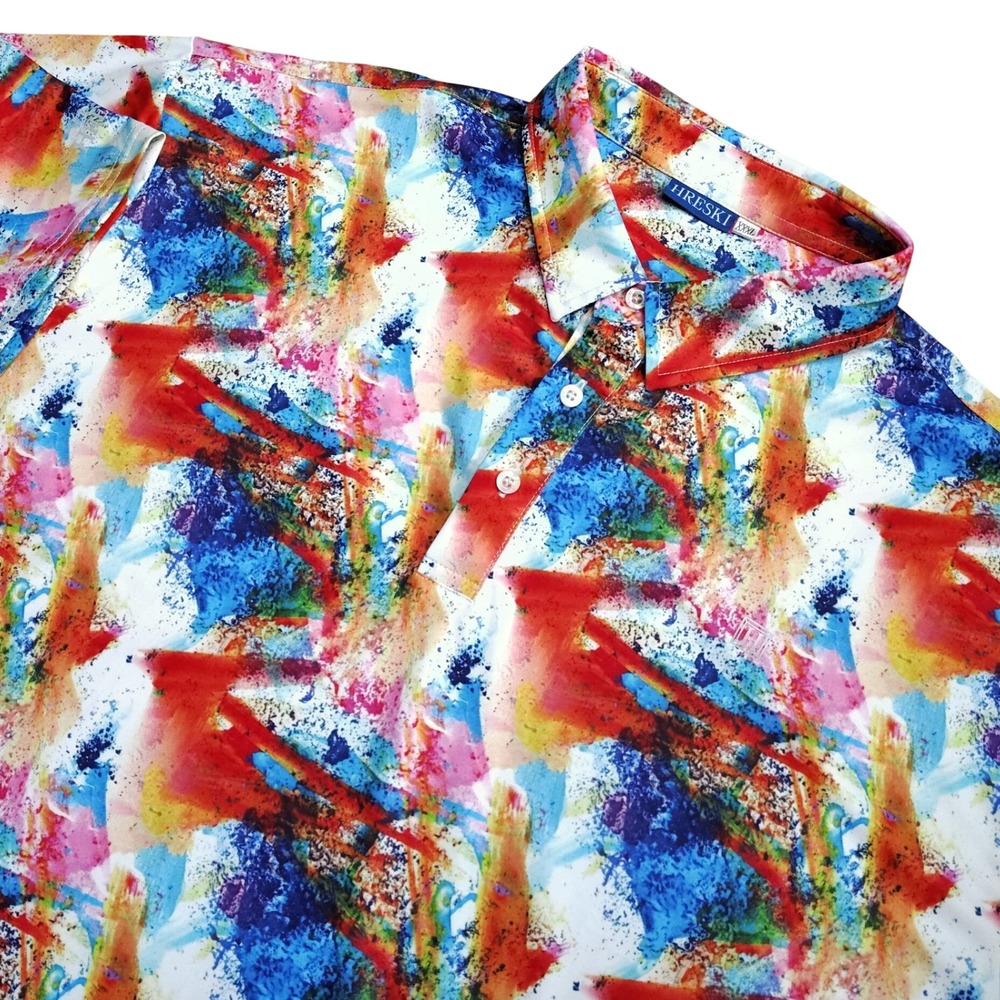 Hreski Mens 3XL Abstract Gouache Painting Pattern Performance Golf Polo Shirt